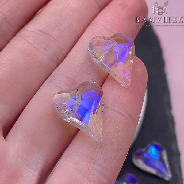 17,5*14,5 мм, Подвеска сердце стекло белое с переливом (ABB) уп. 2 шт