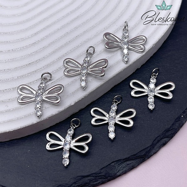 20,5*22 мм Цвет серебро, Подвеска Стрекоза цирконы