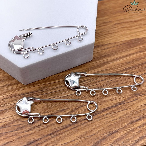 4,5 см Цвет серебро, Основа булавка 5 колец тюльпан Этно