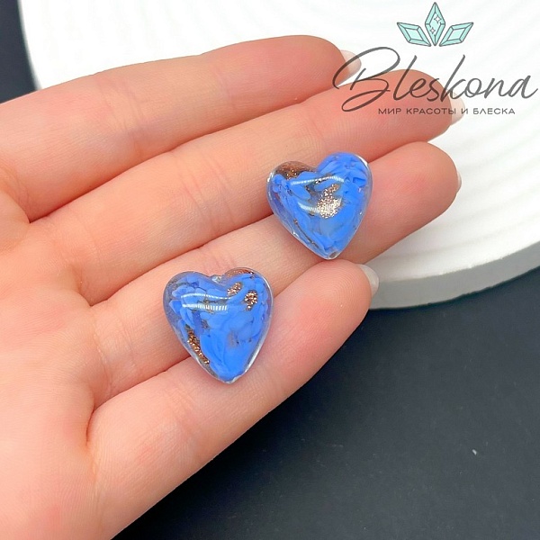 16 мм Бусина сердце синее с золотом