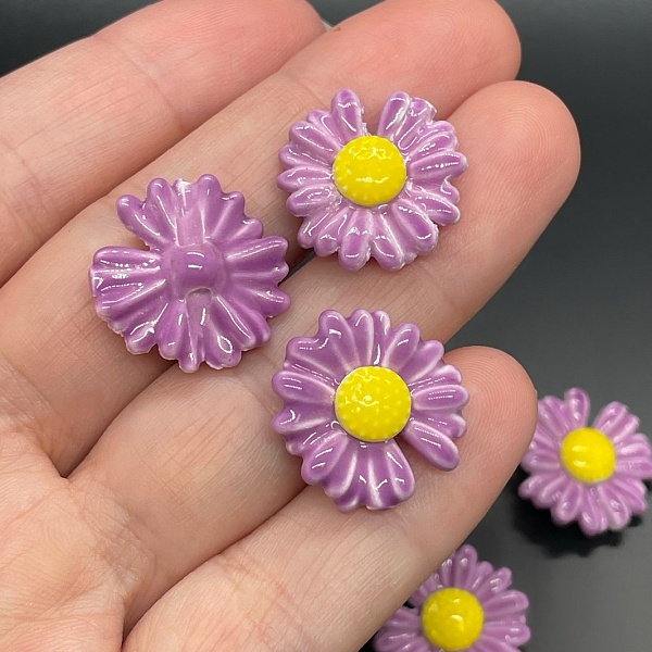 18 мм Бусина ромашка, керамика цвет фиолетовый центр желтый