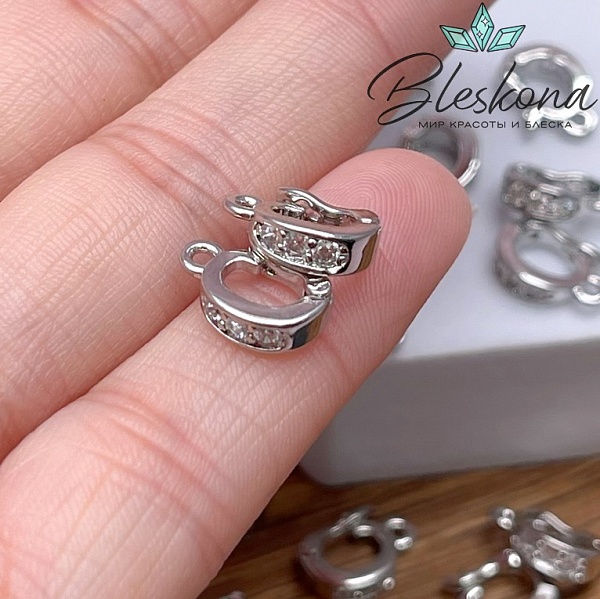 11,5*3,3 мм Цвет серебро, Бейл съемный овал цирконы 