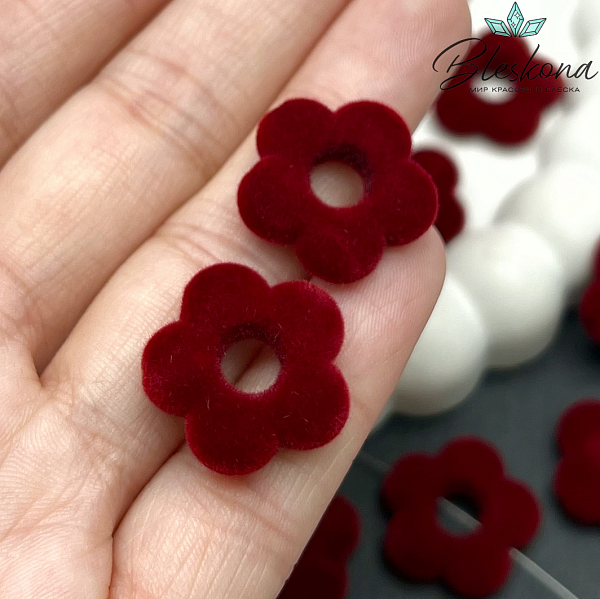 20мм Бархатная Подвеска-бусина цветок, Цвет бордо