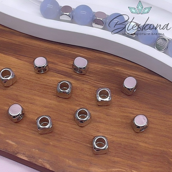 6 мм Цвет серебро, Бусина куб 