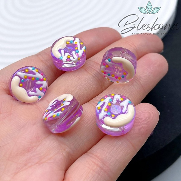 8*15 мм Бусина пончик сиреневый с переливом