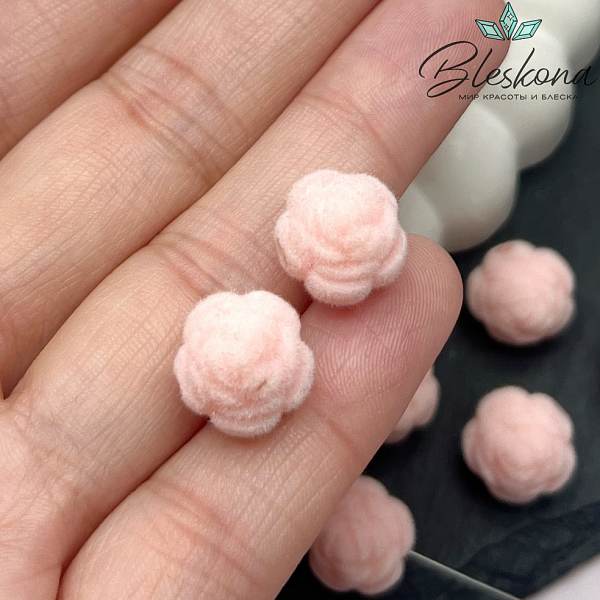 12мм Бархатная бусина Цветок - Роза, Цвет пудровый