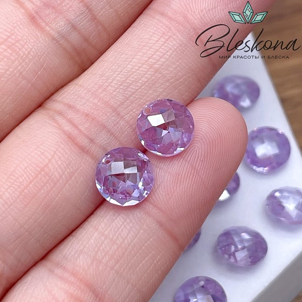 8 мм, Подвеска Циркон круг лиловый №1 (кубический цирконий, фианит) 