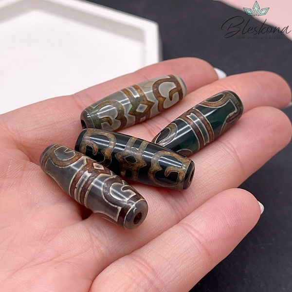 Бусина Дзи Шапка Дхармы зелено-коричневый 30*11 мм