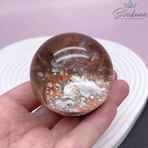 Яшма с вкючениями пирита, Горный хрусталь шар 49 мм