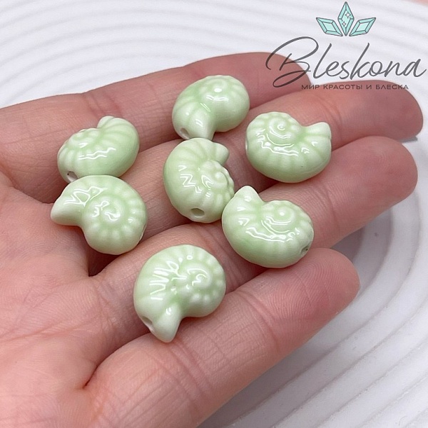 15*11,5 мм Бусина Аммонит, керамика цвет светло-зеленый