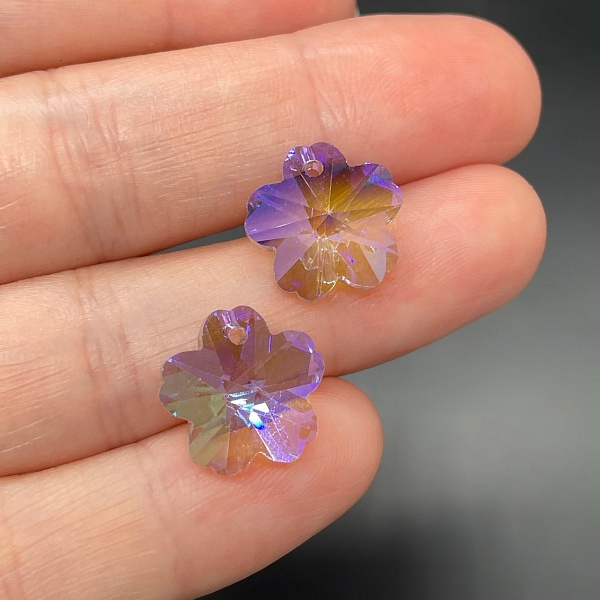 13 мм, Стекло Lux, Подвеска цветок, цвет фиолетовый