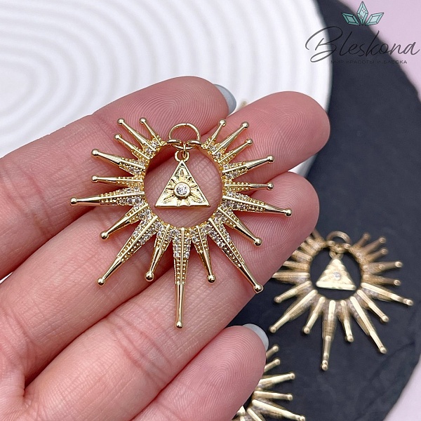 37,5*39мм, Цвет золото, Подвеска Солнце цирконы 