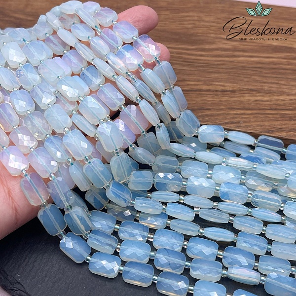 Лунный камень плоский прямоугольник огранка (имитация) 12*8 мм