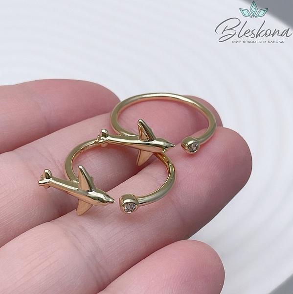 20 мм Цвет золото, Кольцо безразмерное самолет Люкс 