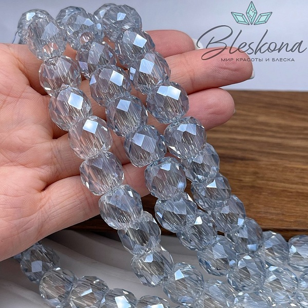 13*14 мм Бусины бочата огранка, цвет серо- глубой с переливом, стекло Люкс