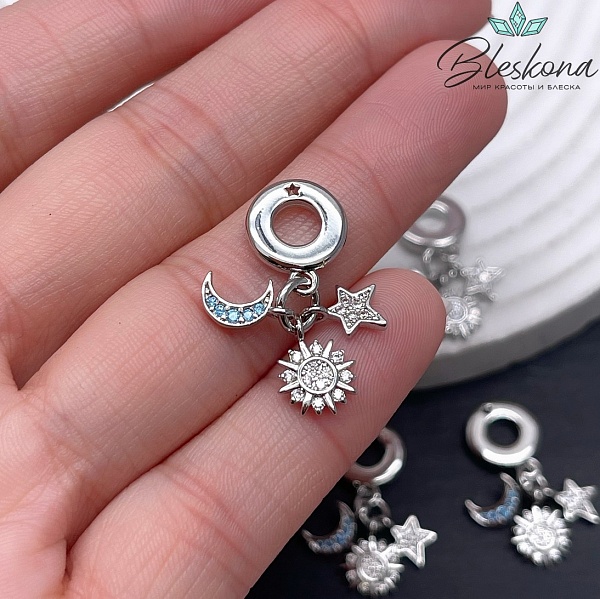 26*8 мм Цвет серебро, Подвеска солнце, луна, звезда цирконы
