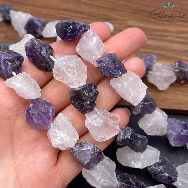 Микс куски аметист, горный хрусталь (17-22)*(12-18) мм