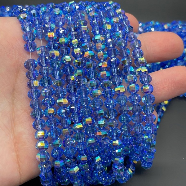 4,5*6 мм Стекло Lux, рондель прямоуг. огр., цвет синий  переливом