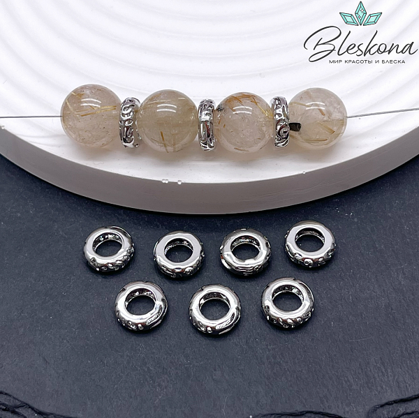 9*3 мм Цвет серебро, Бусина-разделитель резная 