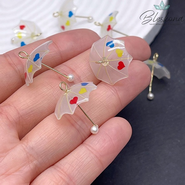 23*18 мм Цвет золото, Подвеска зонтик прозрачный сердечки