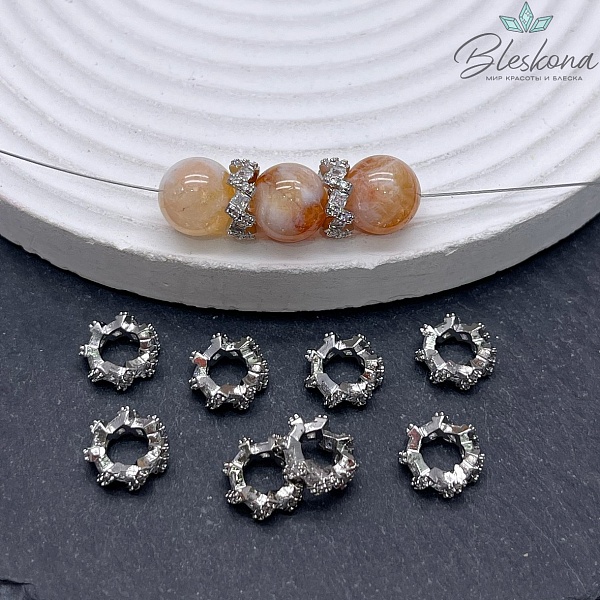 10*4 мм Цвет серебро, Бусина-разделитель зигзаг цирконы 