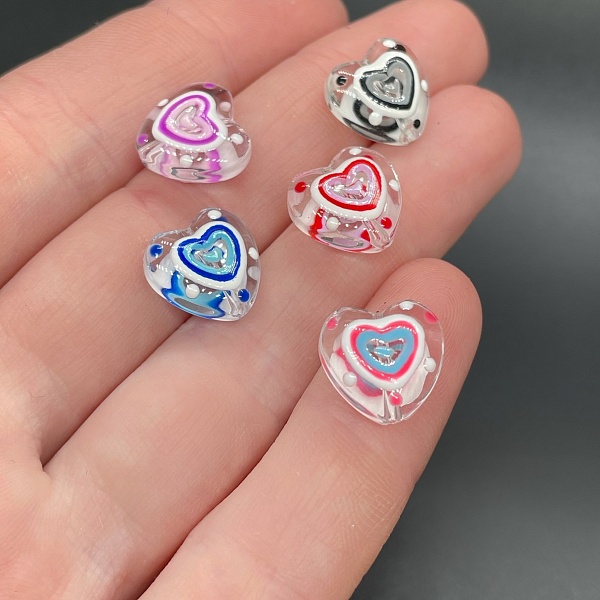 12 мм, Стекло бусина сердце микс уп.5 шт