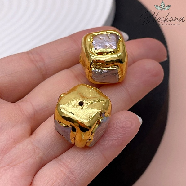18 мм Цвет золото, Бусина  Жемчуг куб 