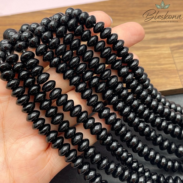 Агат черный рондель острый 8*4,5 мм 