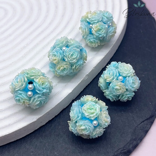 24 мм Бусина шар цветочный голубой