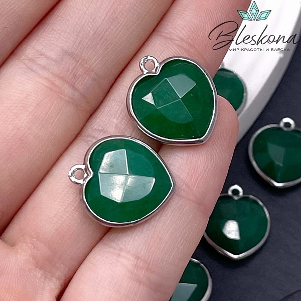 16,3*18,7мм,Цвет серебро,Подвеска Сердце Кварц тонированный зеленый огранка