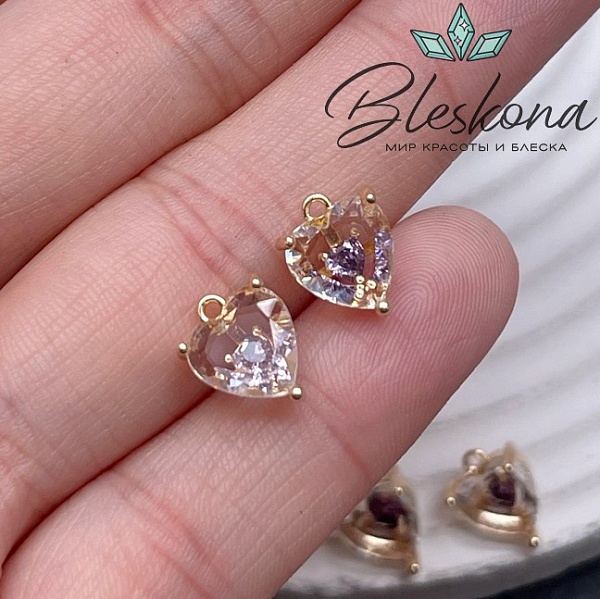 10,6*8 мм Цвет золото, Подвеска сердце стекло с фиолетовым цирконом