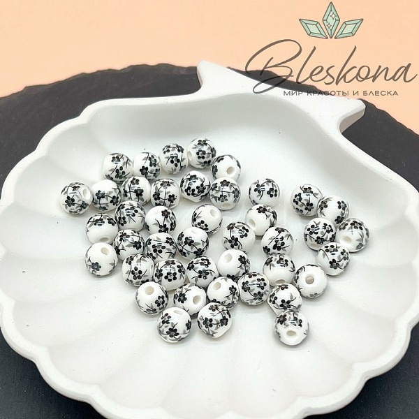 8 мм Керамика Бусина роспись гжель №7 (штучно)