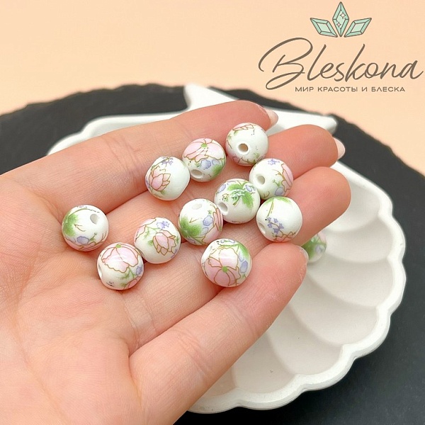 10 мм Керамика Бусина роспись гжель №6 (штучно)