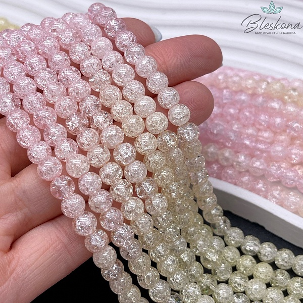 Кварц снежный желто- розовый (имитация) 6 мм