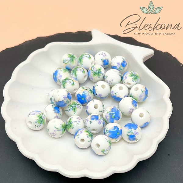 12 мм Керамика Бусина роспись гжель №9 (штучно)