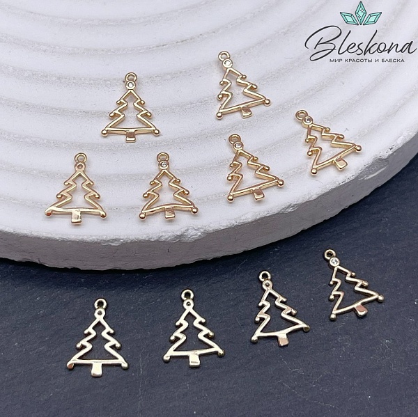 11*8,5 мм Цвет золото, Подвеска Елочка циркон