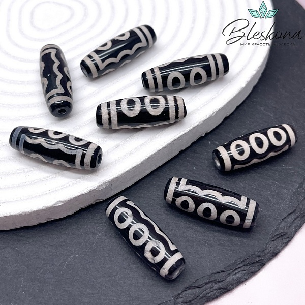 Бусина Дзи 5 глаз черно-белый бочонок 30*11 мм