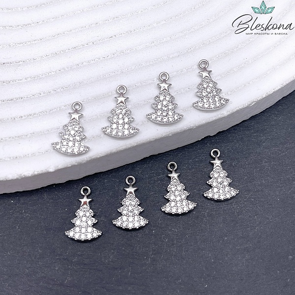 13*9 мм Цвет серебро, Подвеска Елка цирконы 