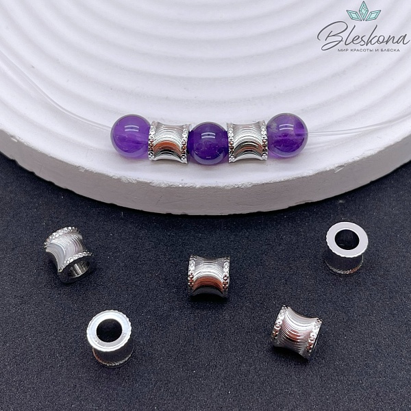 7*7,5 мм Цвет серебро, Бусина цилиндр резная 