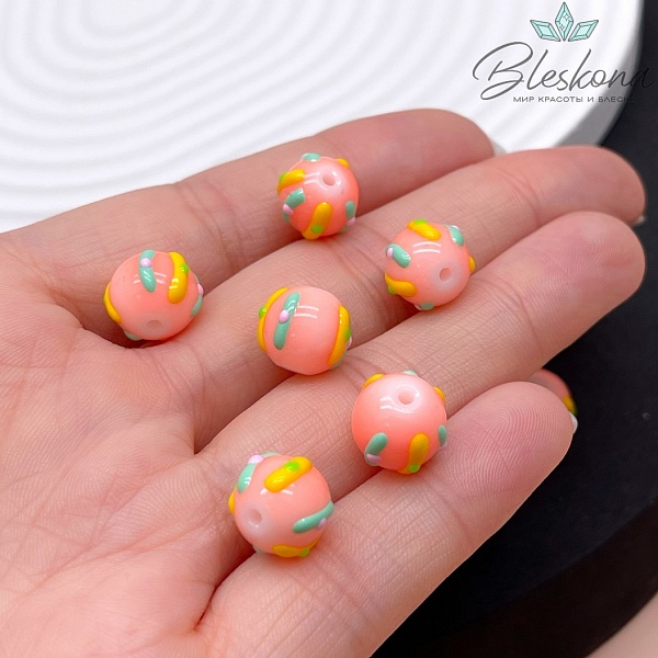 10 мм Бусина шар оранжевый полоски