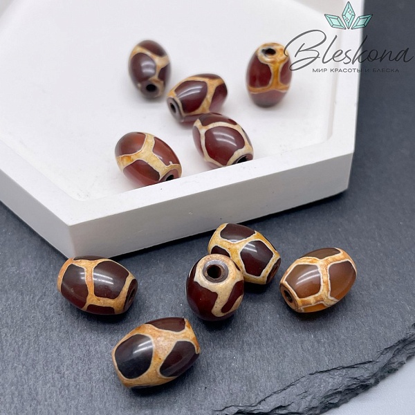 Бусина Дзи Черепаха коричневый бочонок 10*14 мм