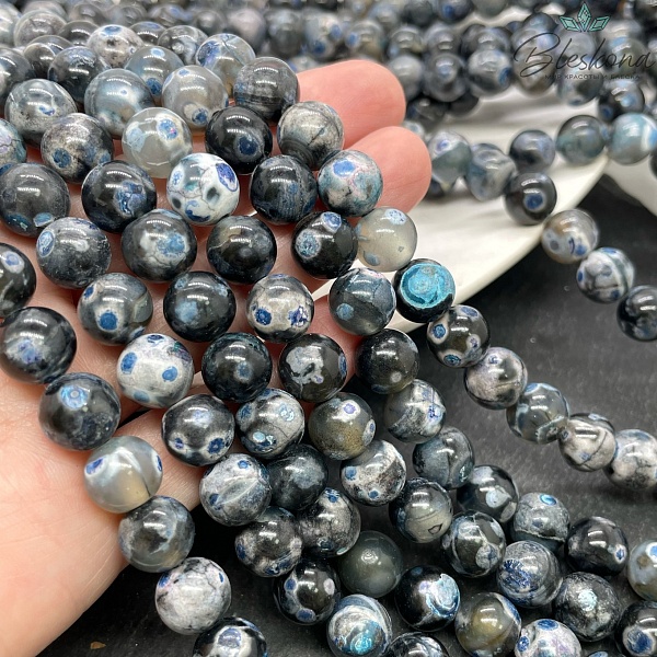 Агат серый светло-синие разводы (имитация) 10 мм