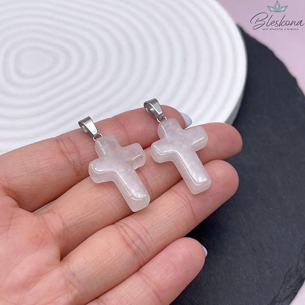 Подвеска крест Горный хрусталь, цвет серебро 26*18 мм