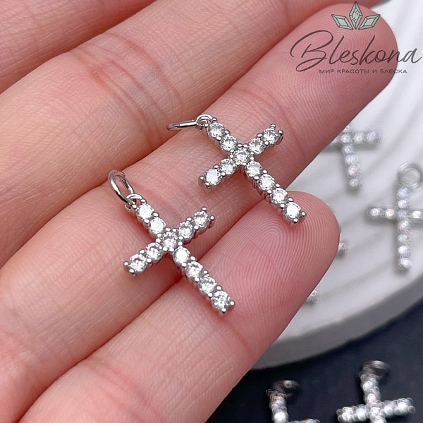 18,5*12,5 мм Цвет серебро, Подвеска Крест белые цирконы 
