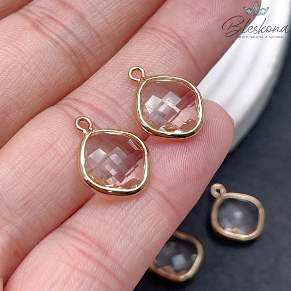 12 мм, цвет золото, Подвеска ромб стекло прозрачное