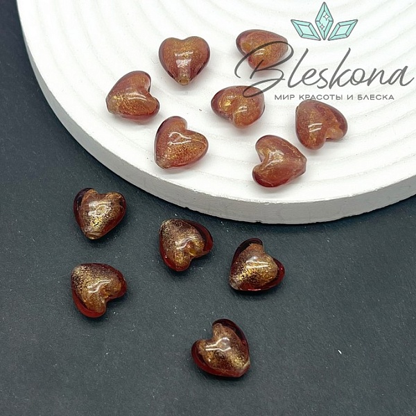 12 мм Бусина сердце лиловое с золотом