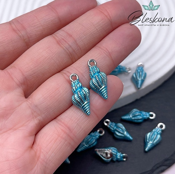 19*8,5 мм Цвет серебро, Подвеска ракушка голубая эмаль