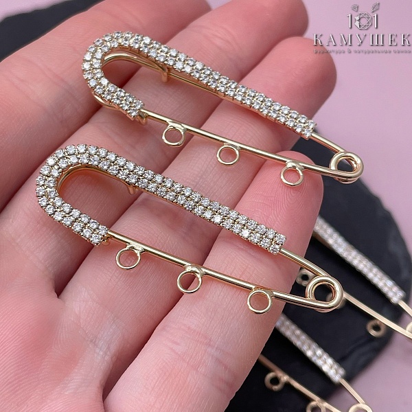 5 см, Цвет золото, Основа булавка 3 кольца цирконы УЦЕНКА