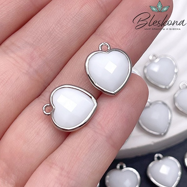 13*15мм,Цвет серебро ,Подвеска Сердце агат белый имитация огранка