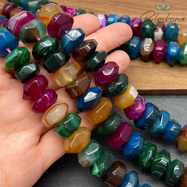 Агат микс (тонированный) диски в огранке 9*16 мм